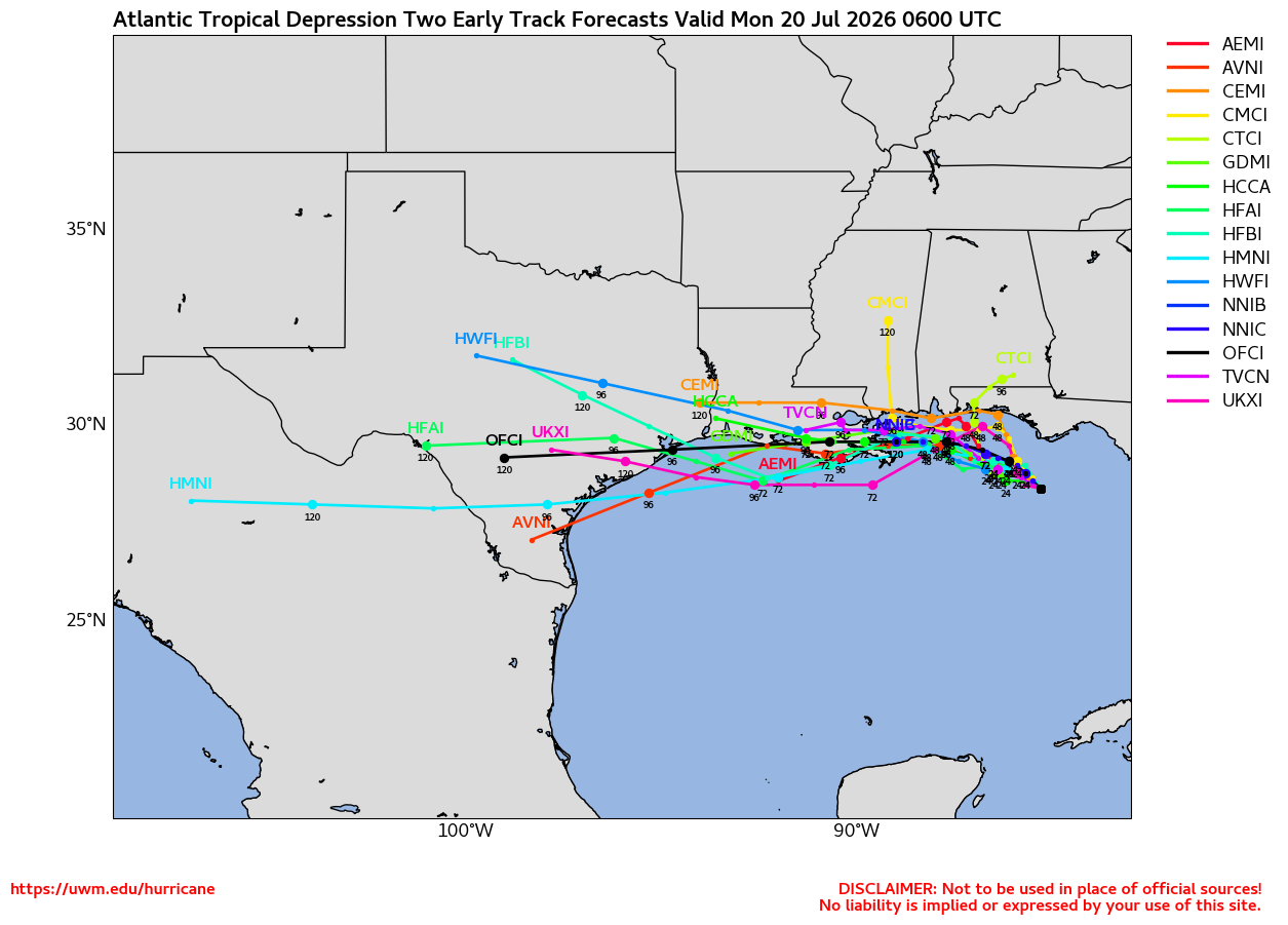Invest 90L Model Tracks