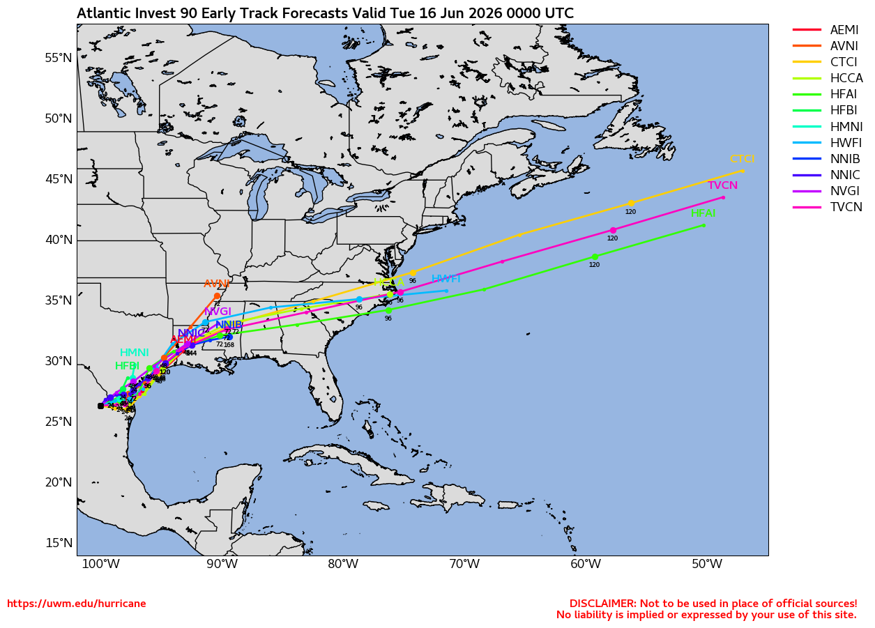 Invest 90L Model Tracks