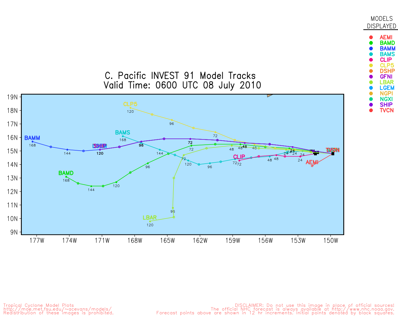 Hurricane forecast model output cp912010 archived charts 