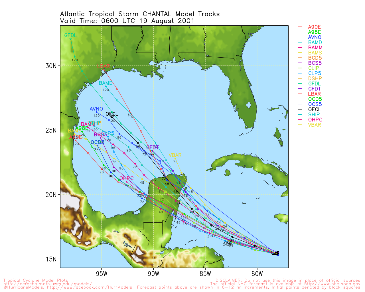 Hurricane Forecast Model Output :: [al042001 Historical Charts]