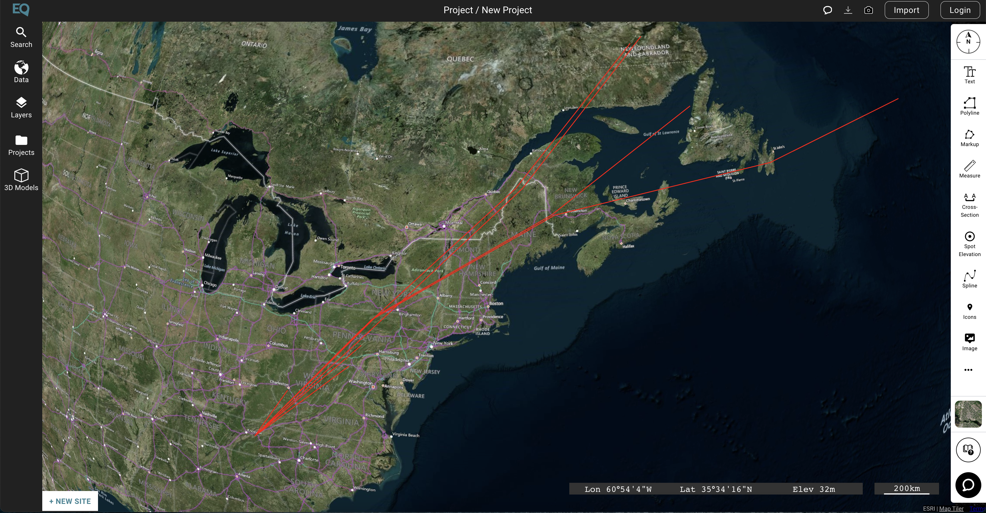 Equator Studios visualization of shapefile-based early track guidance for Tropical Depression Nicole (2022) on 11 November 2022