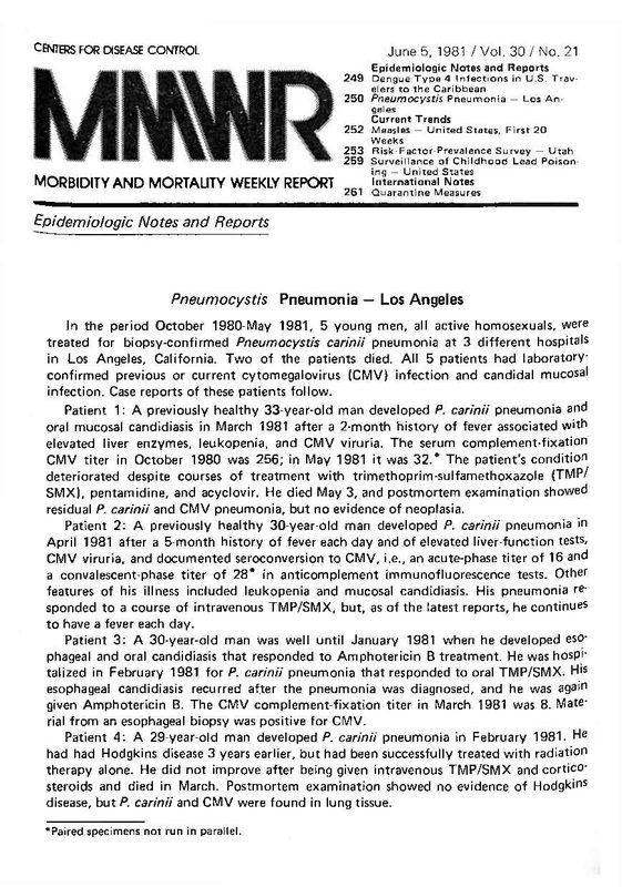 Morbidity and Mortality Weekly Report (MMWR), June 5, 1981, page 2