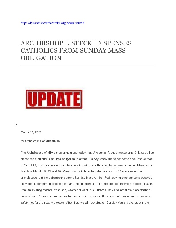 Letter from Archbishop Listecki