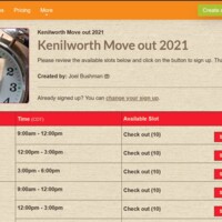 Screenshot of Sign-up genius for moving out of UWM Kenilworth Apartments