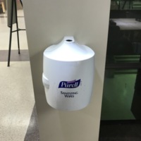 Photograph of a sanitizing wipe dispenser