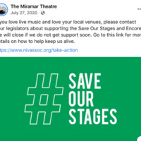 Facebook post from the Miramar sharing #SaveOurStages