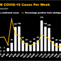 A chart illustrating the number of new confirmed cases of COVID-19 on the UWM campus during the Fall 2020 semester