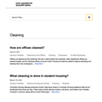 Website listing answers to frequently asked questions regarding campus cleaning