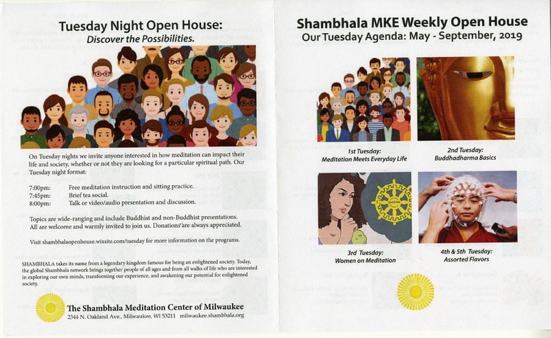 Brochure detailing the Shambhala Center's activities for  May through September 2019.