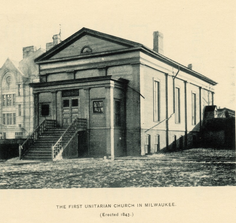 Historical photograph of the First Church of the First Unitarian Society of Milwaukee, 1843-1849