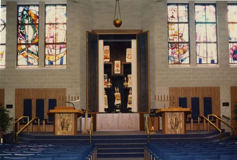 Photograph of the sanctuary (open) at Beth El's Mequon location. This houses the Torah's when not in use.