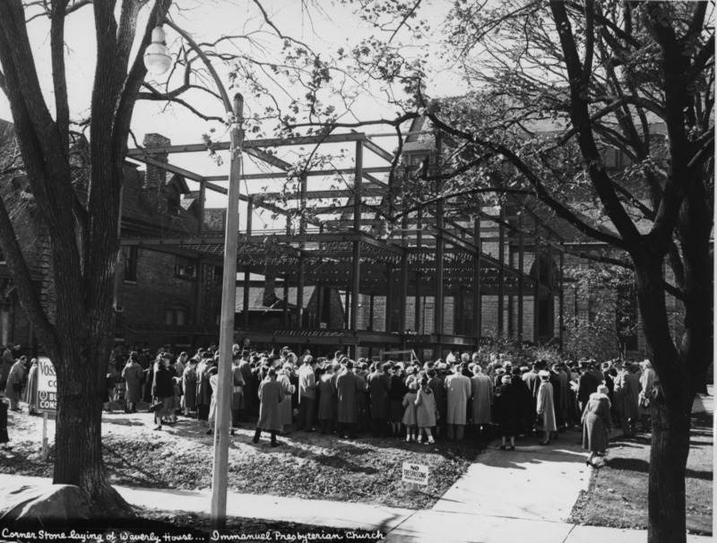 Historical photograph of the construction of Waverly House.