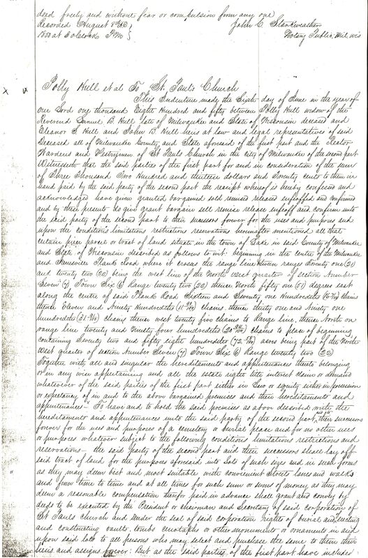 Photo of the first page of copy of original deed of cemetery