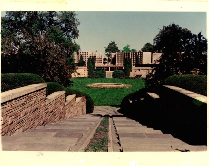 Photo of stairs leading to middle of the Chapel Gardens and Mausoleum