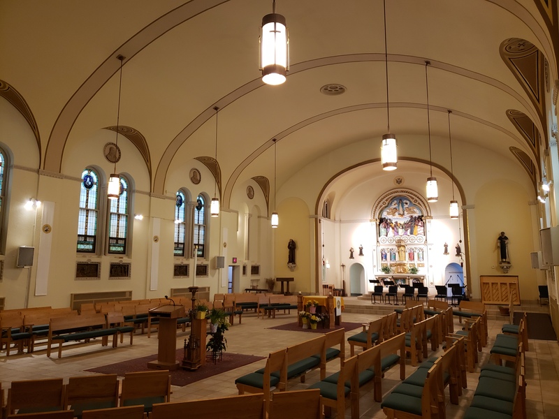 Photograph of the 2019 interior of St. Benedict the Moor Roman Catholic Church.