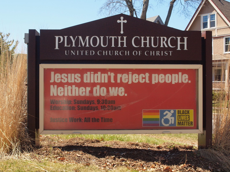 Photograph of the Plymouth Church sign.