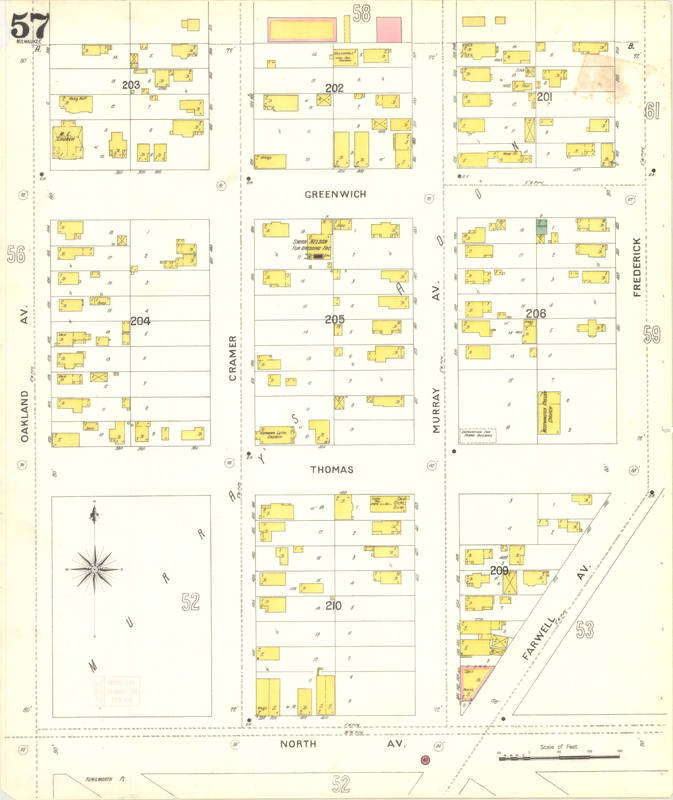 Sanborn map showing the second location of Westminster Presbyterian Church.