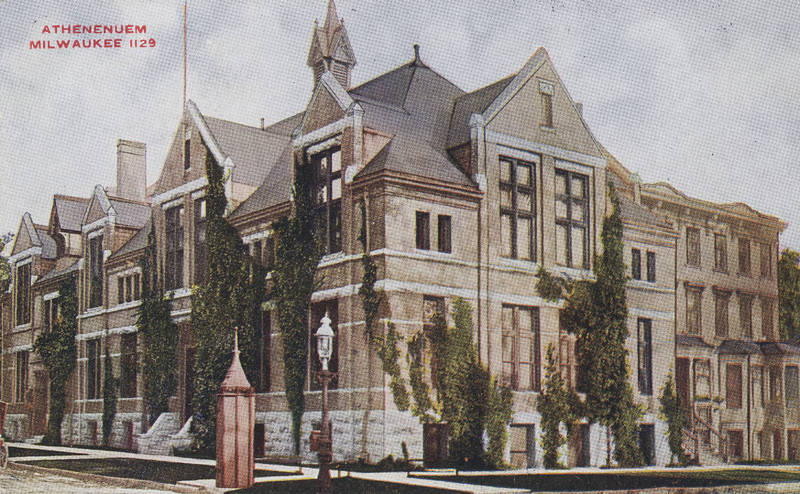 A color lithograph postcard of the Athenaeum, or Women’s Club of Wisconsin.