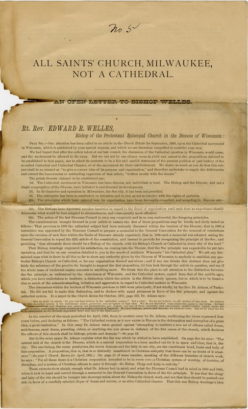 The first page of an open letter to Bishop Welles.