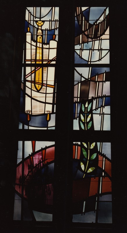 Photograph of stained glass windows.