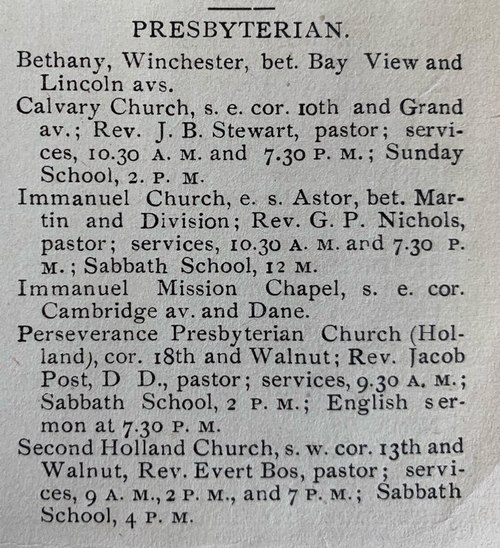 Entry from Milwaukee's 1878 city directory shows how Westminster Presbyterian began as a mission chapel.