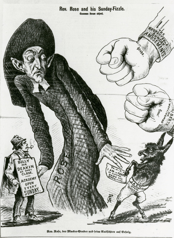 Historical political cartoon mocking Plymouth Church's temperance petition.