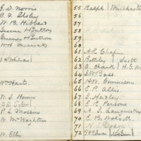 Ledger listing pew assignments numbered 37-72.