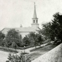 Historical photograph of The Little White Church, home to First Presbyterian.