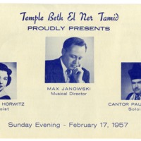 Flier from Beth El Ner Tamid's first annual music festival, 1957.
