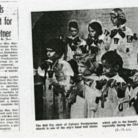 Historical photograph of Calvary Presbyterian church's handbell choir.