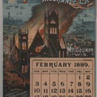 Milwaukee Mechanics Insurance Co. Calendar depicting the fire that destroyed the interior and roof of Immanuel Presbyterian.