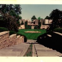 Photo of stairs leading to middle of the Chapel Gardens and Mausoleum