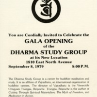 Invitation for the Gala Opening of the Milwaukee Dharmadhatu, 1979.