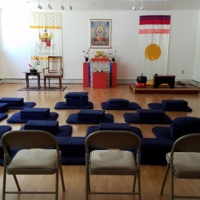 Modern photograph of the main mediation room at the Shambhala Center.