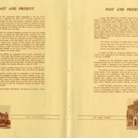 Two pages from the Dedication Ceremony pamphlet of the 1951 Beth El Ner Tamid temple that detail the history of the Beth El Ner Tamid community.