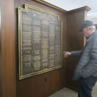 Photograph of Yahrzeit memorial plaques.