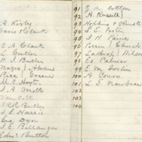 Ledger listing pew assignments numbered 73-104.