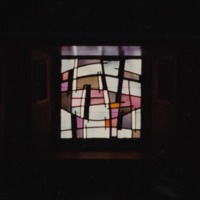 Photograph of stained glass windows.