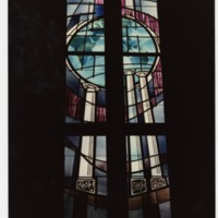 Photograph of stained glass windows.
