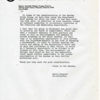 Copy of the letter attached in the application for center status of the Milwaukee Dharmadhatu. Page four.