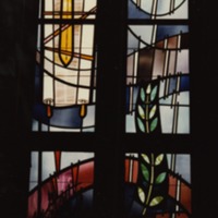 Photograph of stained glass windows.