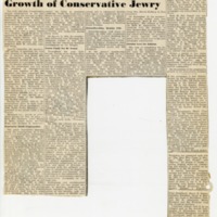 Newspaper article depicting the history of Congregation Beth El Ner Tamid's and the growing conservative movement.