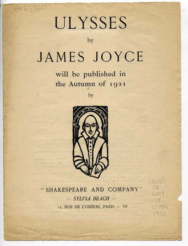 Ulysses by James Joyce will be published in the autumn of 1921 by [Shakespeare and Company]