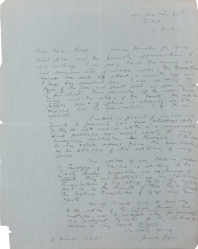 James Joyce to Jane Heap