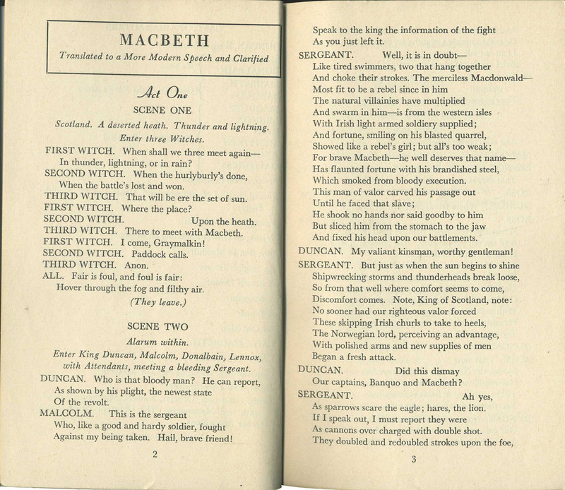 Macbeth. Translated to a More Modern Speech and Clarified by Frank P. Zeidler.