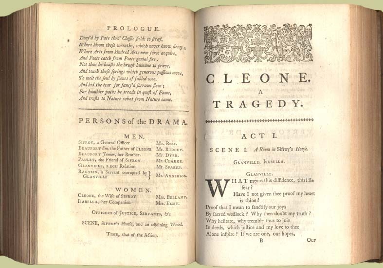 Cleone : A Tragedy as it is Acted at the Theatre Royal in Covent-Garden