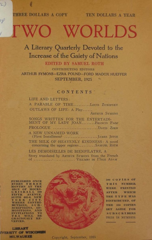 A New Unnamed Work, Two Worlds, Volume I., no.1, Sept. 1925, pp. 45-54